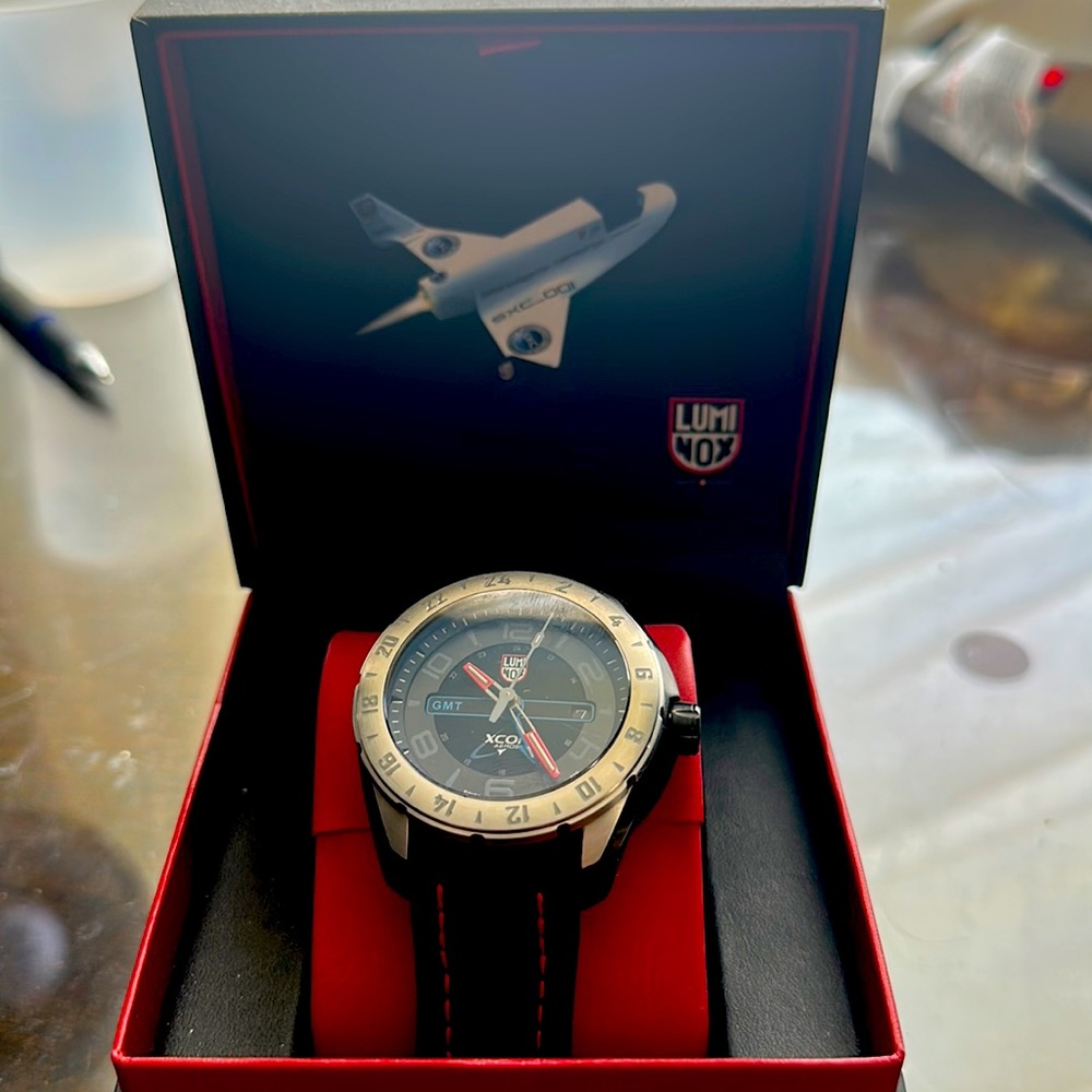 LUMINOX LM5127.XS BLACK LEATHER XCOR AEROSPACE SWISS QUARTZ MEN'S WATCH.